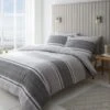 Catherine Lansfield Textured Banded Stripe Charcoal Duvet Set